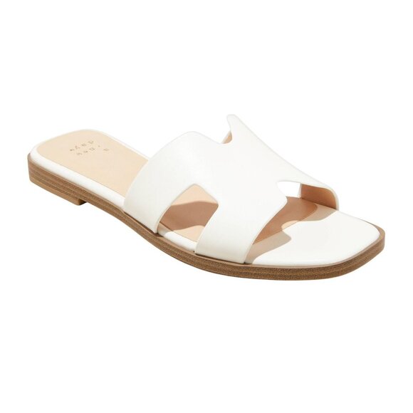 NWT A New Day Womens Nina Wide Width H-Band Slide Sandals 92244961 White 10W - Picture 1 of 10